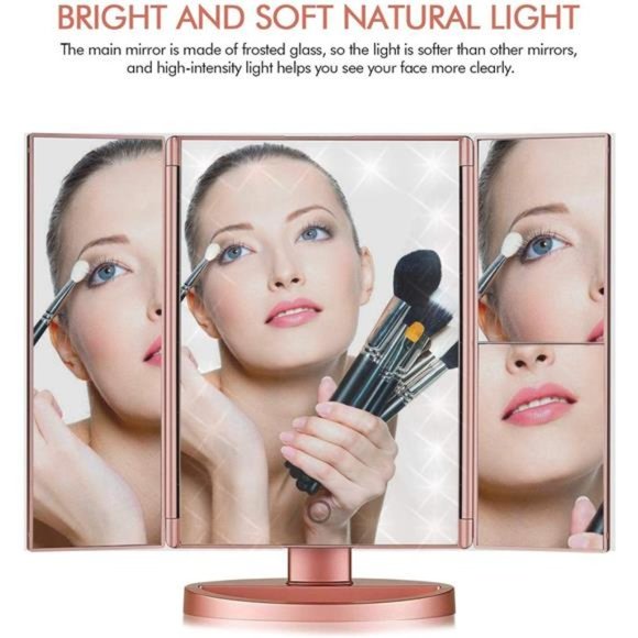 3 Folds Lighted Vanity Makeup Mirror,1X/2X/3X Magnification,21 LED Bright Mirror - Picture 3 of 6